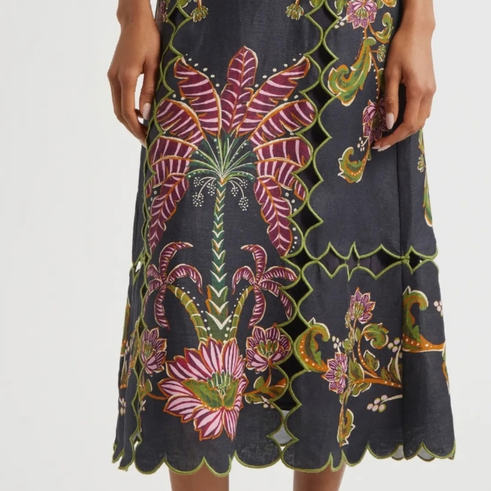 Farm Rio linen midi dress with embroidery NWT Sz XS - Picture 7 of 8
